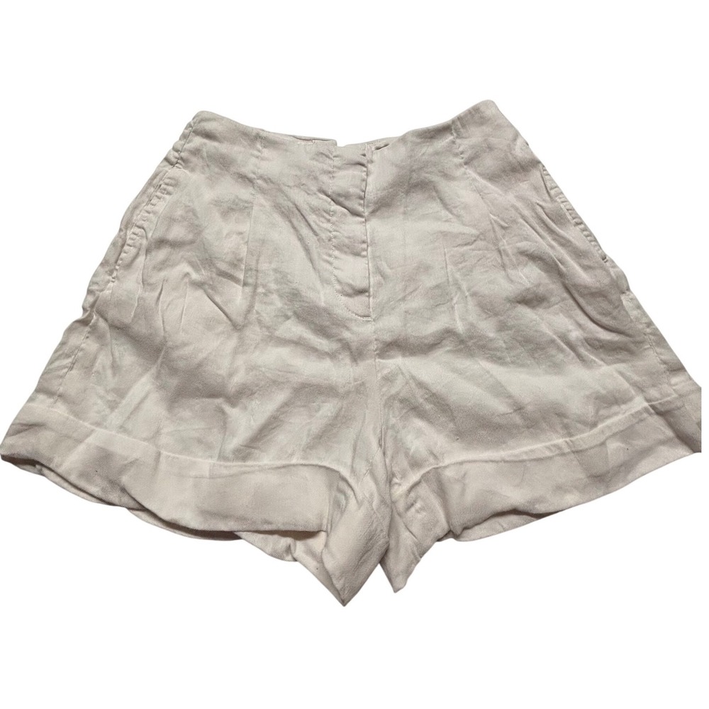Rag & Bone New York Ivory Linen Blend High Waisted Cuffed Shorts Size 0